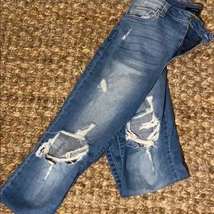 Distressed boyfriend/mom jeans